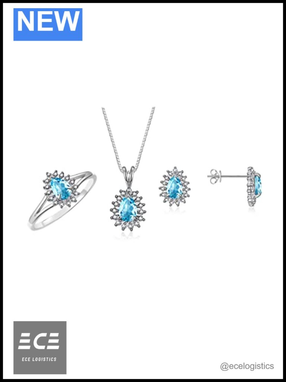 Sterling Silver Birthstone Jewelry Set Ring Earring Pendant Necklace Gift